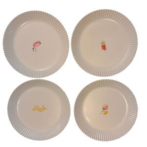 Rae Dunn Set Of 4– 8” Salad/Dessert Summer Time Melamine Plates. Colorful Center